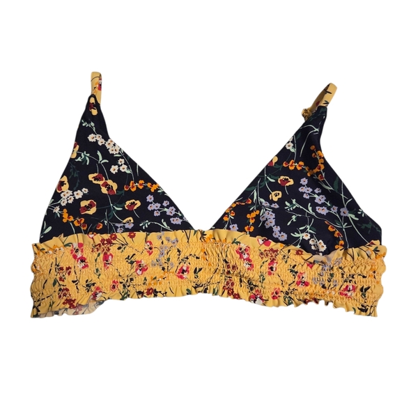 Anne Cole Blue Yellow Floral Smocked Bikini Swim Top Size M - Picture 1 of 3